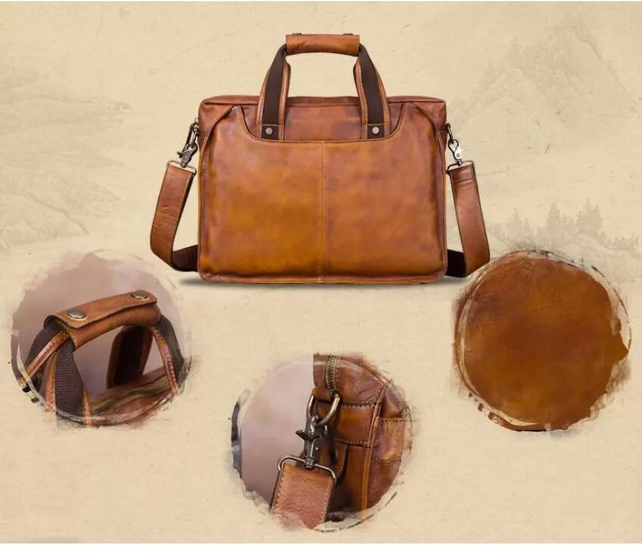 14Inch Mens Handbags Messenger Shoulder Bags Genuine Leather Business Briefcases Laptop Bags Crossbody Bags
