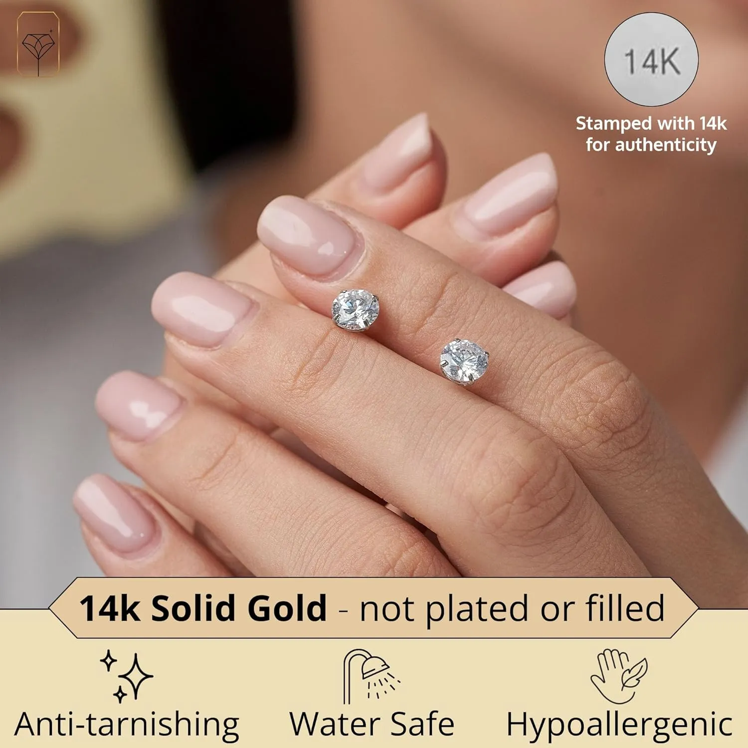 14k Gold Solitaire Round Cubic Zirconia Earrings Studs for Women & Men | Anti Tarnishing CZ Stud Earrings with 14k Gold Butterfly Pushbacks | 4MM-7.5MM by MAX   STONE