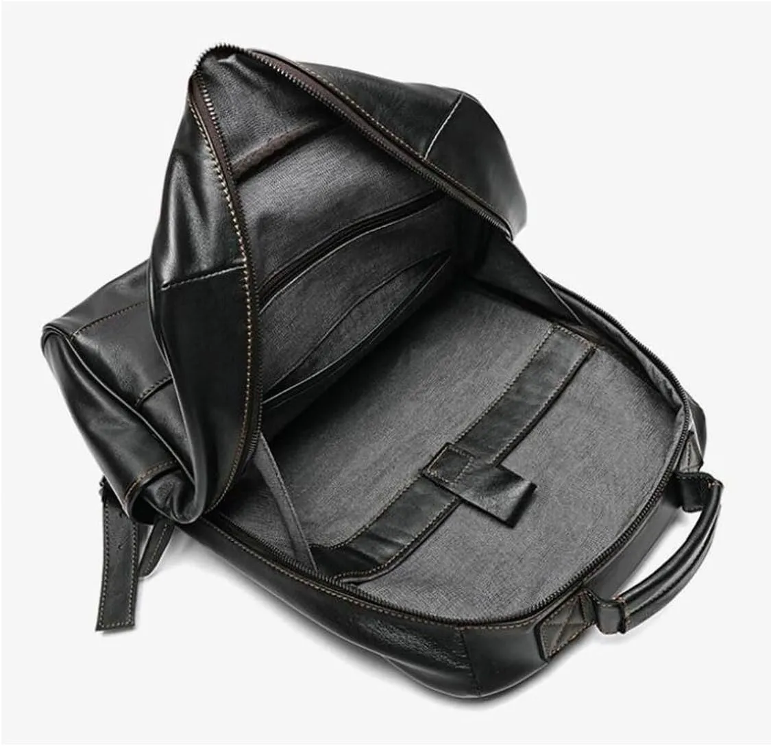 15.3Inch Mens Backpacks Genuine Leather Laptop Bags Casual Daypack Briefcases Computers Bags Luggage Bags Bookbags(Brown)