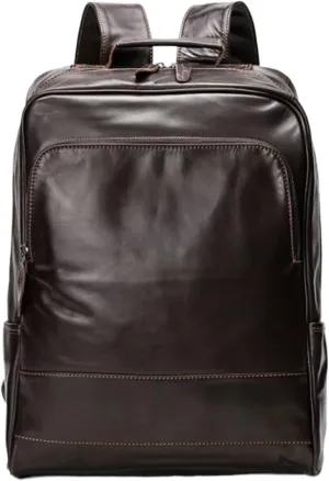 15.3Inch Mens Backpacks Genuine Leather Laptop Bags Casual Daypack Briefcases Computers Bags Luggage Bags Bookbags(Brown)