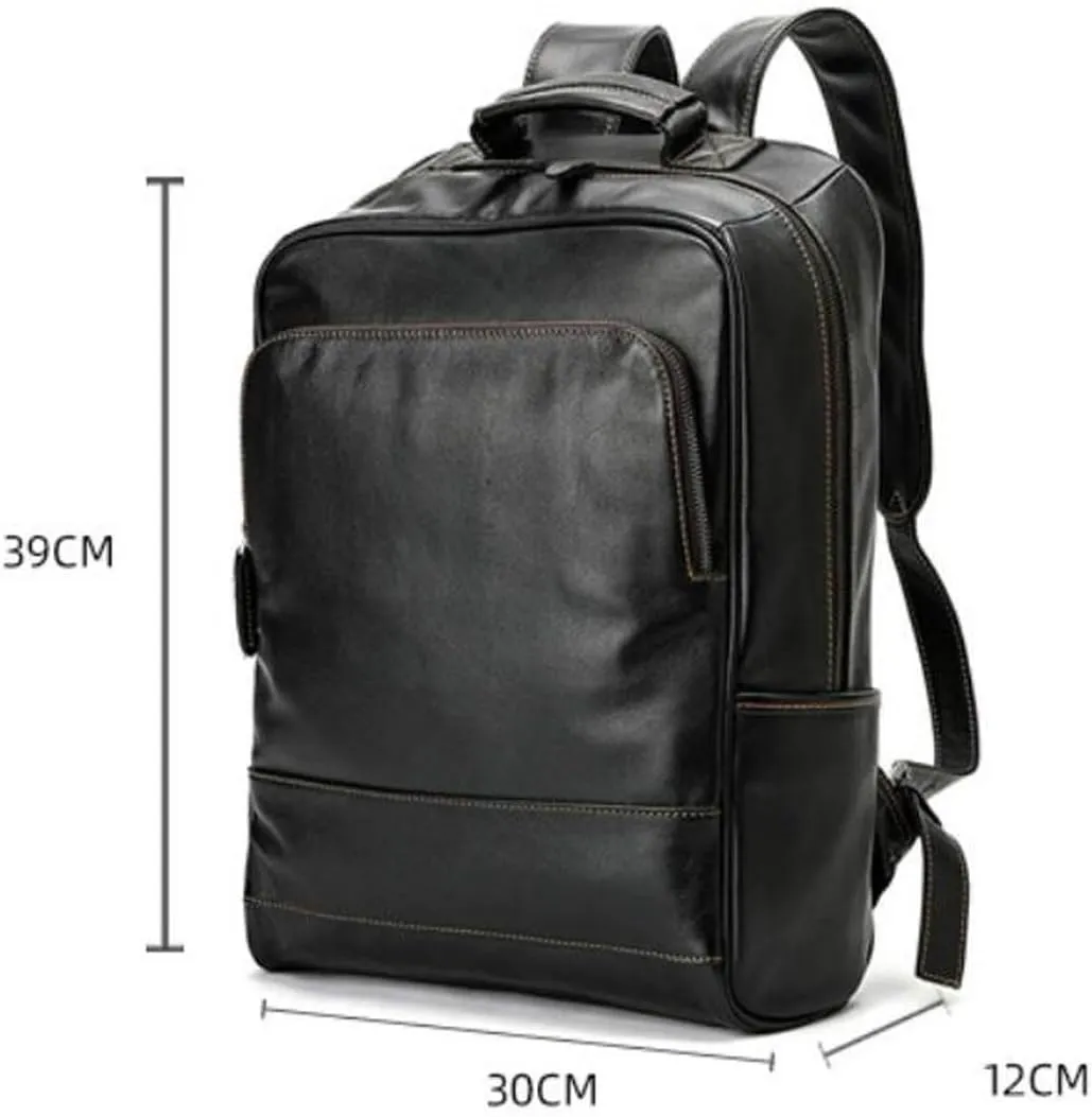 15.3Inch Mens Backpacks Genuine Leather Laptop Bags Casual Daypack Briefcases Computers Bags Luggage Bags Bookbags(Brown)