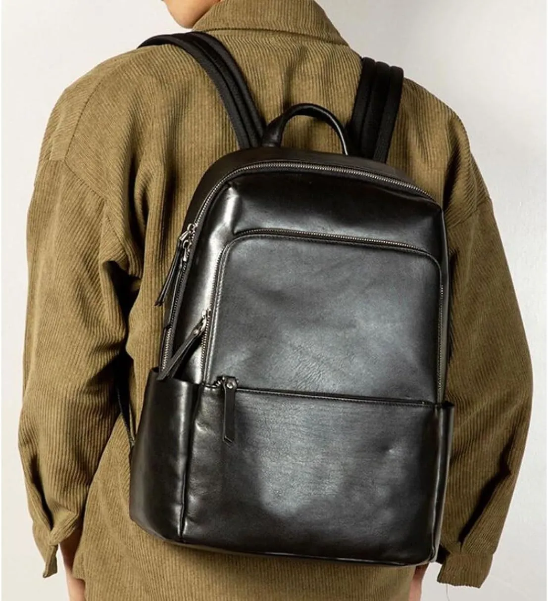 15.7Inch Luggage Travel Bags Backpacks Genuine Leather Laptop Bags Mens Casual Daypack Briefcases Computers Bags