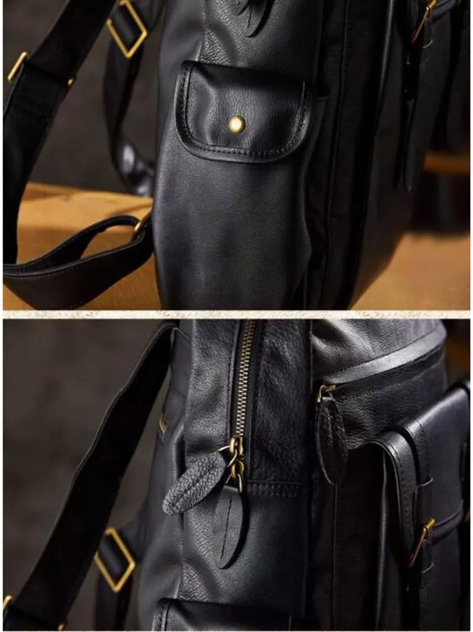 16.5Inch Backpacks Mens Genuine Leather Briefcases Computers Bags Laptop Bags Casual Daypack Travel Bags