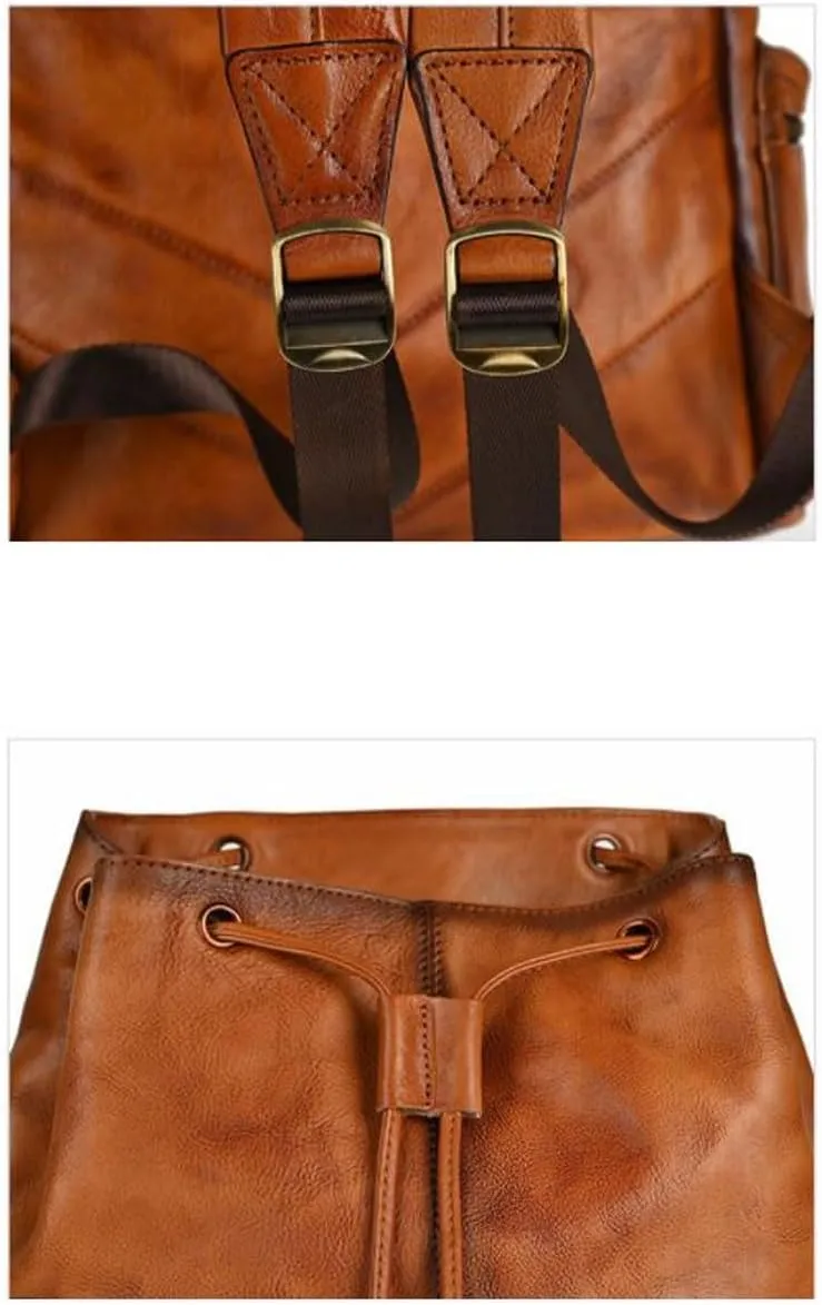 16.5Inch Briefcases Mens Backpacks Genuine Leather Laptop Bags Computers Bags Casual Daypack Luggage Travel Bags(Brown-1)
