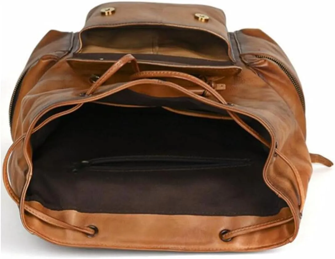 16.5Inch Briefcases Mens Backpacks Genuine Leather Laptop Bags Computers Bags Casual Daypack Luggage Travel Bags(Brown-1)