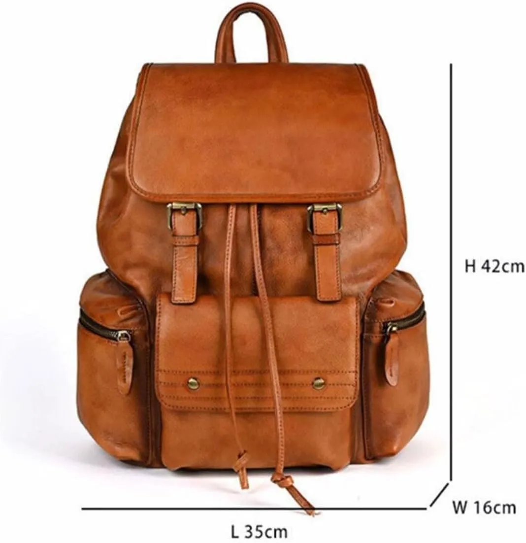 16.5Inch Briefcases Mens Backpacks Genuine Leather Laptop Bags Computers Bags Casual Daypack Luggage Travel Bags(Brown-1)