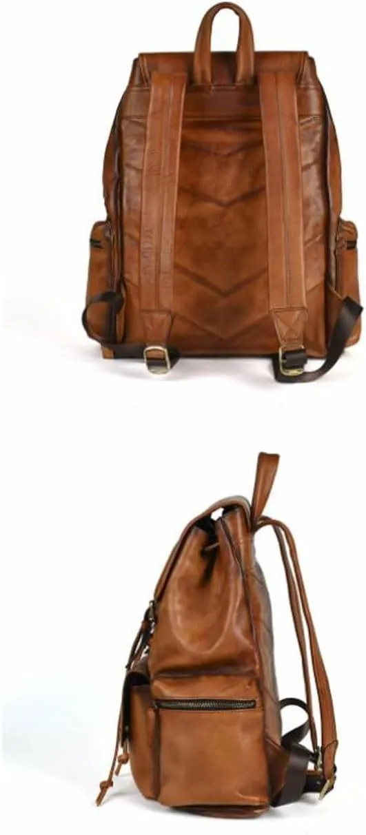 16.5Inch Briefcases Mens Backpacks Genuine Leather Laptop Bags Computers Bags Casual Daypack Luggage Travel Bags(Brown-1)