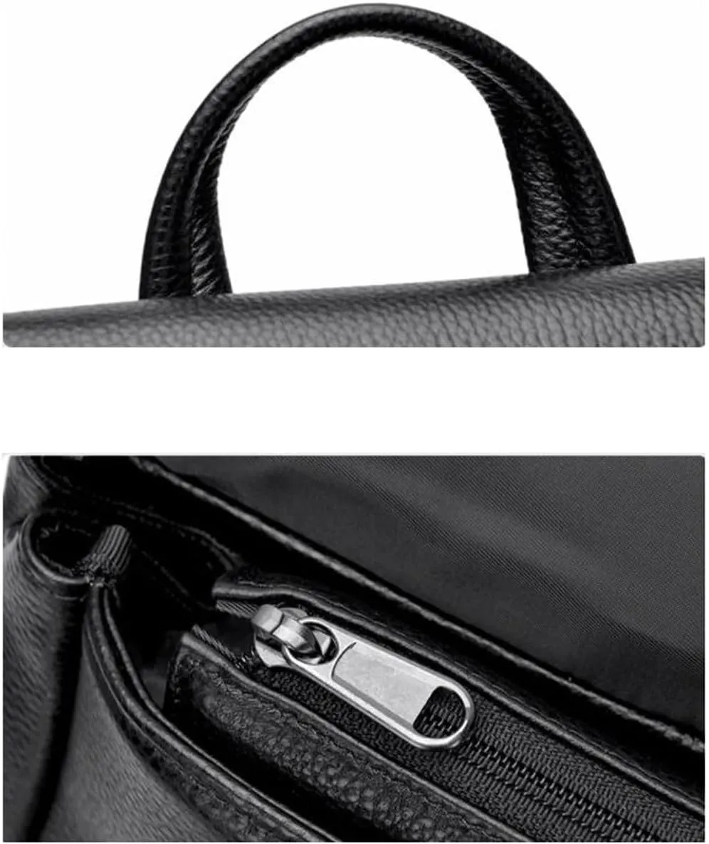 17.7Inch Genuine Leather Backpacks Mens Laptop Bags Computers Bags Casual Daypack Briefcases Travel Bags(Black)