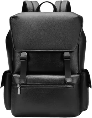 17.7Inch Genuine Leather Backpacks Mens Laptop Bags Computers Bags Casual Daypack Briefcases Travel Bags(Black)