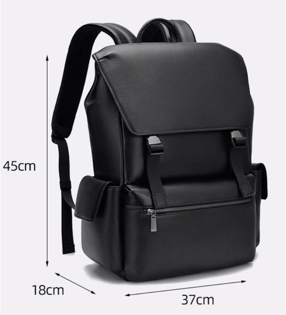 17.7Inch Genuine Leather Backpacks Mens Laptop Bags Computers Bags Casual Daypack Briefcases Travel Bags(Black)