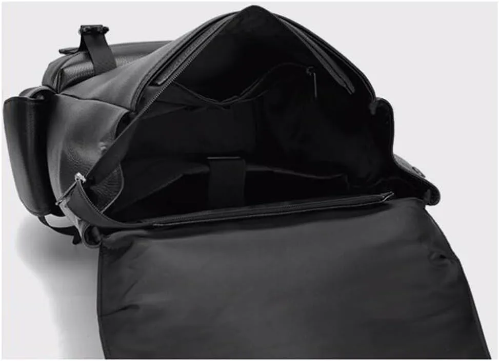 17.7Inch Genuine Leather Backpacks Mens Laptop Bags Computers Bags Casual Daypack Briefcases Travel Bags(Black)