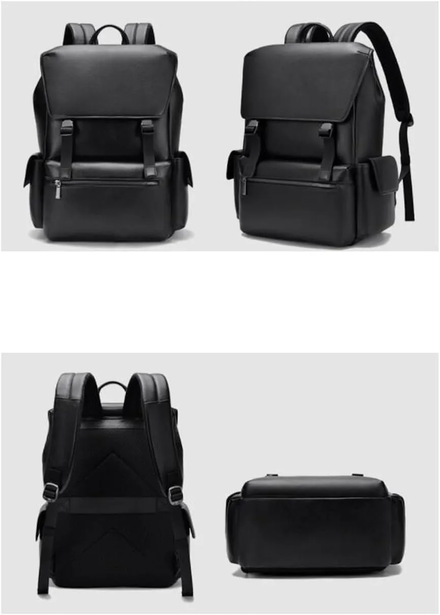 17.7Inch Genuine Leather Backpacks Mens Laptop Bags Computers Bags Casual Daypack Briefcases Travel Bags(Black)