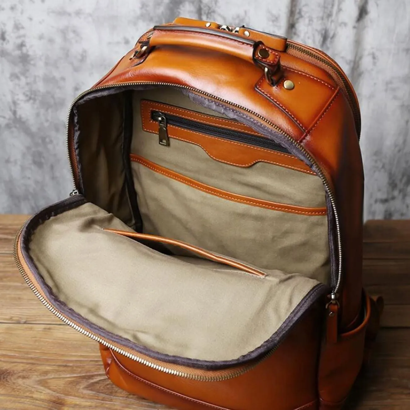 18Inch Genuine Leather Backpacks Mens Laptop Bags Computers Bags Casual Daypack Briefcases Travel Bags(Black)