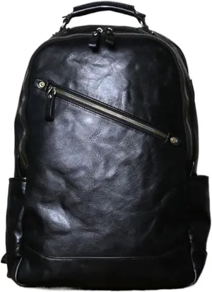 18Inch Genuine Leather Backpacks Mens Laptop Bags Computers Bags Casual Daypack Briefcases Travel Bags(Black)