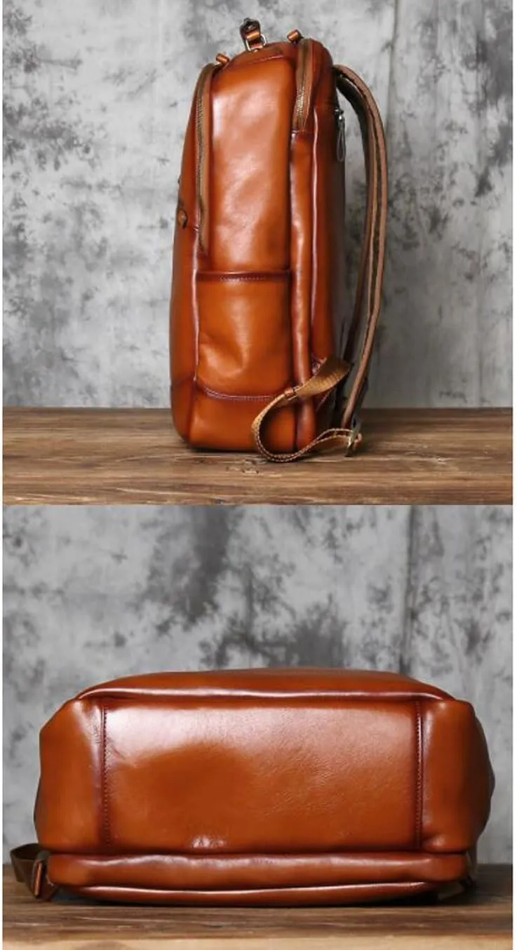 18Inch Genuine Leather Backpacks Mens Laptop Bags Computers Bags Casual Daypack Briefcases Travel Bags(Black)