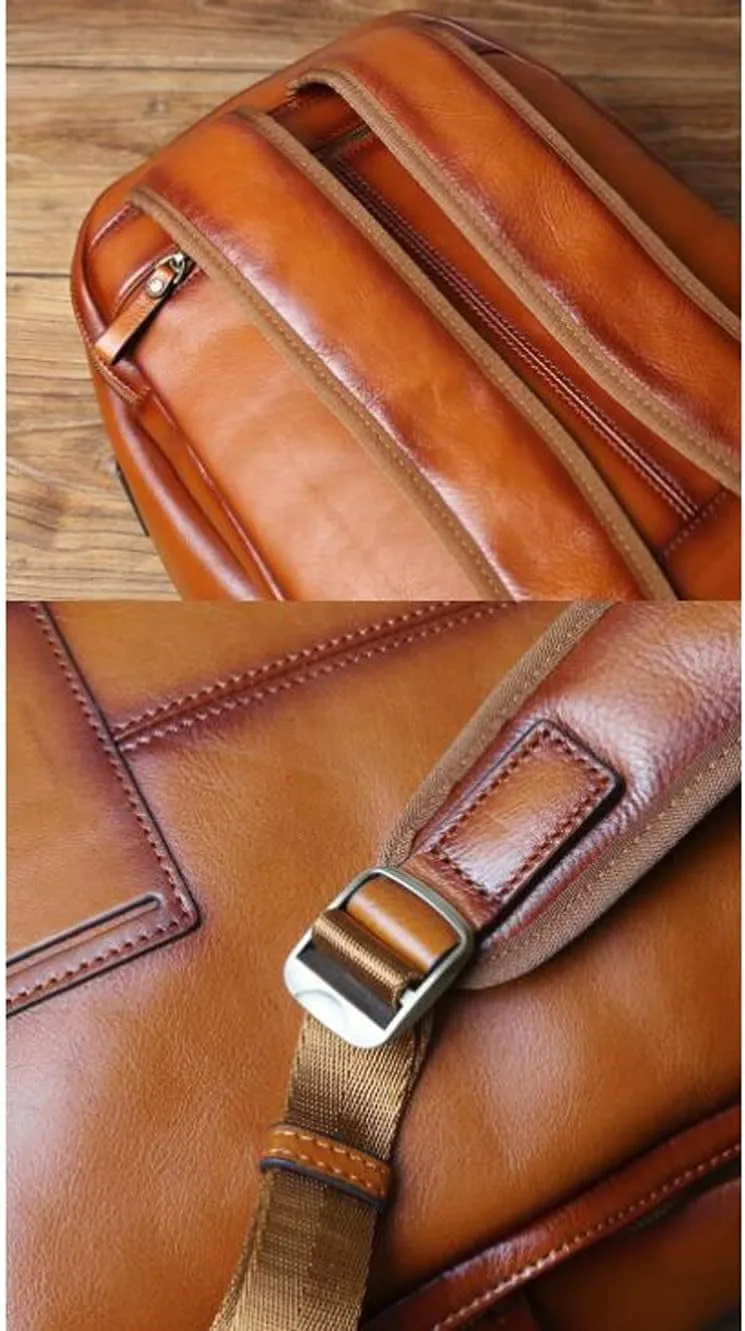 18Inch Genuine Leather Backpacks Mens Laptop Bags Computers Bags Casual Daypack Briefcases Travel Bags(Black)