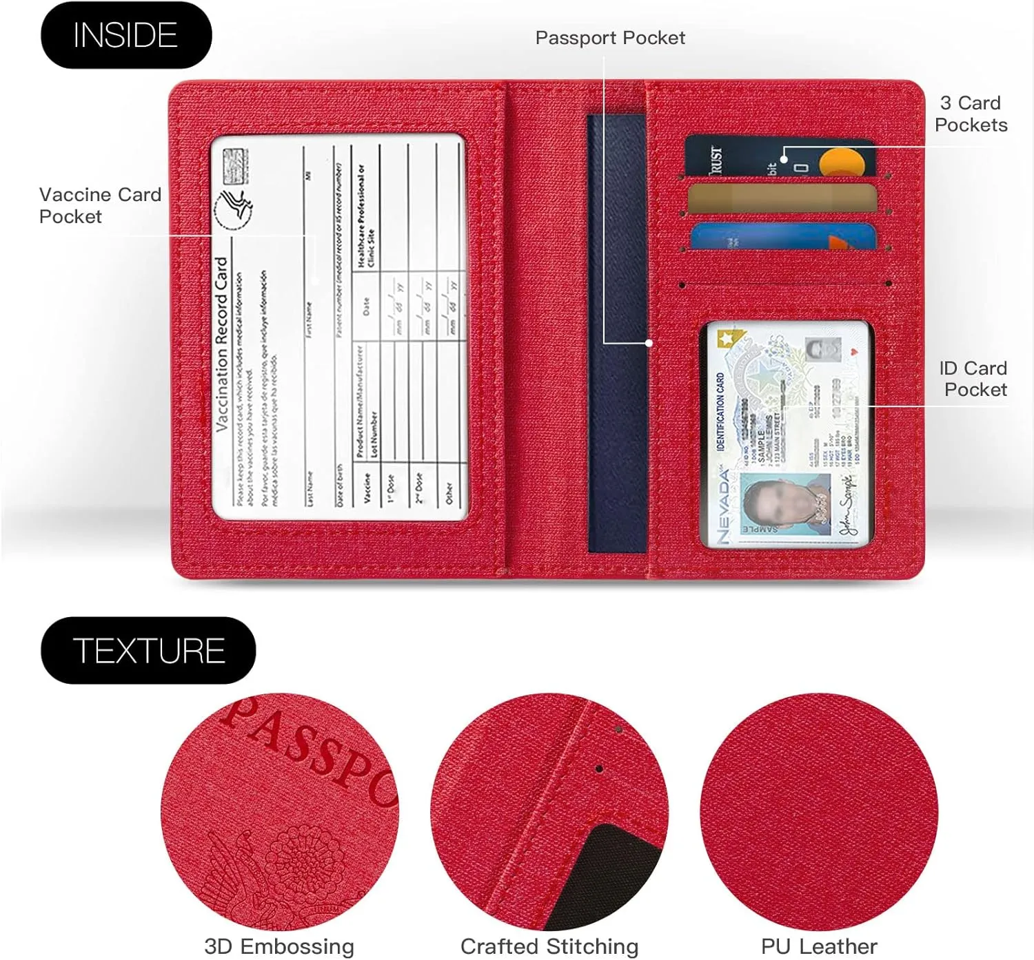 2 Pack Passport Holder For Women Kids, RFID Blocking Passport Wallet Red&Light purple