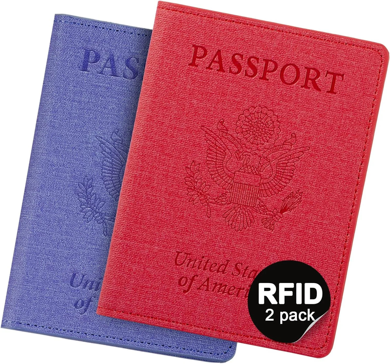 2 Pack Passport Holder For Women Kids, RFID Blocking Passport Wallet Red&Light purple