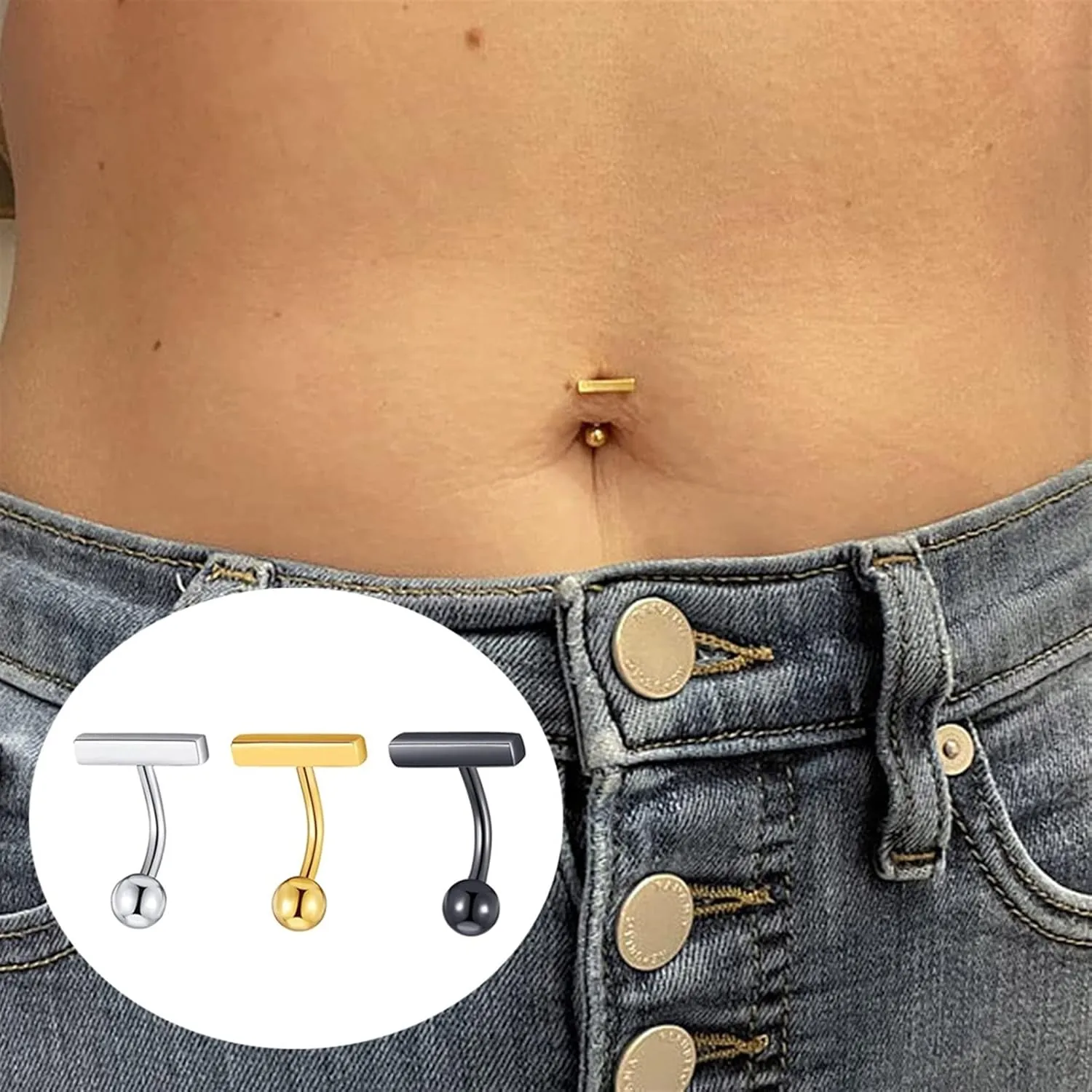 2 Piece 14G Surgical Stainless Steel Navel Rings Gold Sexy Belly Button Ring Belly Rings Body Piercing Jewelry (Metal Color : Silver)