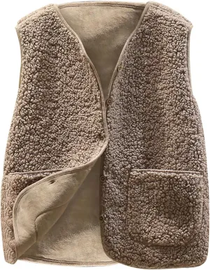 2025 Fleece Vest for Women Faux Shearling Crop Vests Kawaii Teddy Coats Winter Sleeveless Fleece Jacket with Pockets