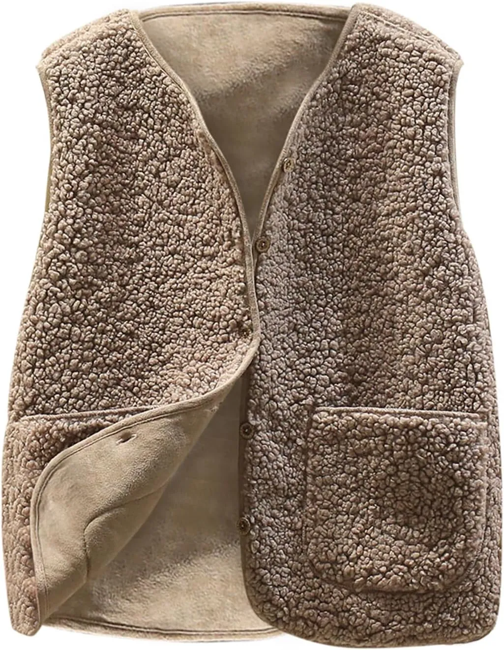 2025 Fleece Vest for Women Faux Shearling Crop Vests Kawaii Teddy Coats Winter Sleeveless Fleece Jacket with Pockets