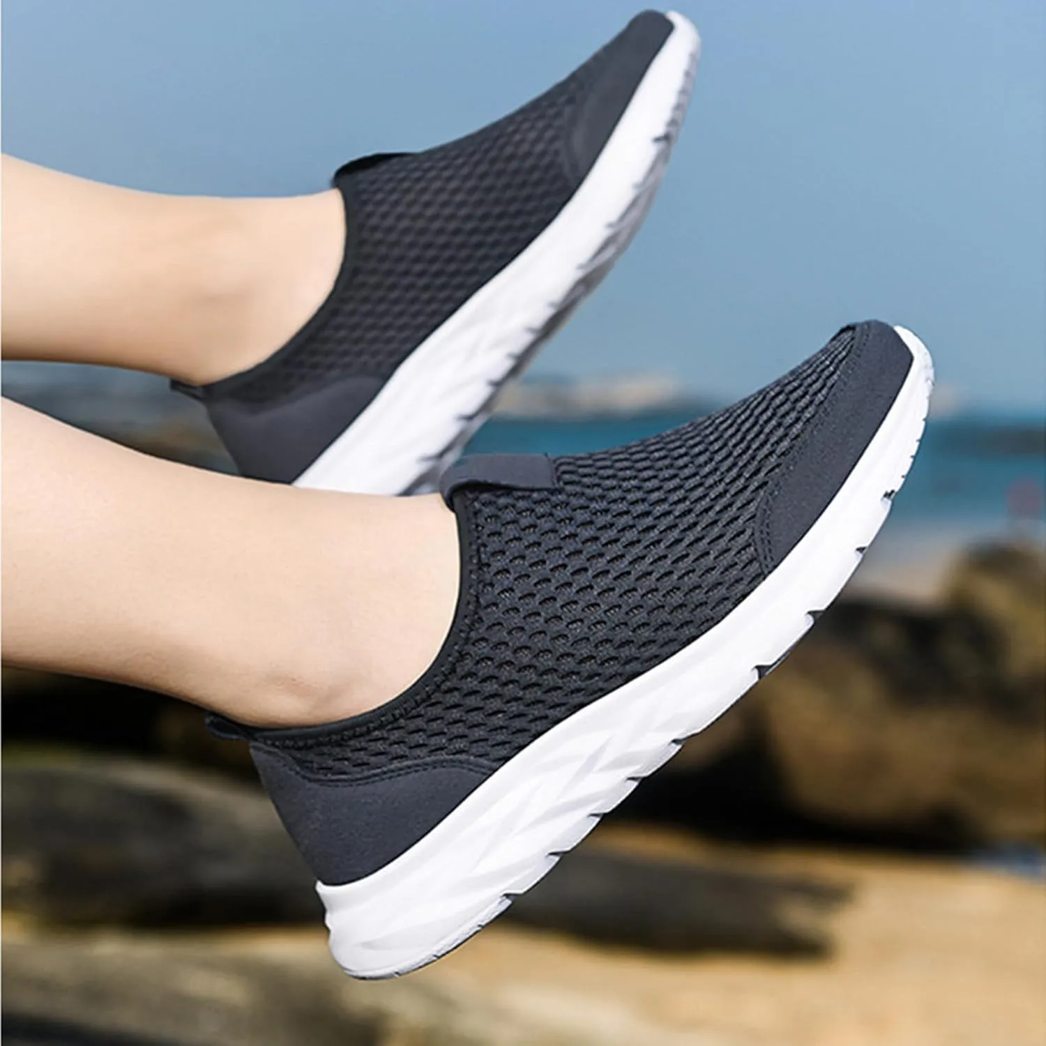 2025 New Walking Shoes for Women Men Hands Free Slip On Running Sneakers,Lightweight No Lace Soft Sole Breathable Sneakers Outdoor Fashion Simple Tennis Shoes with Arch Support