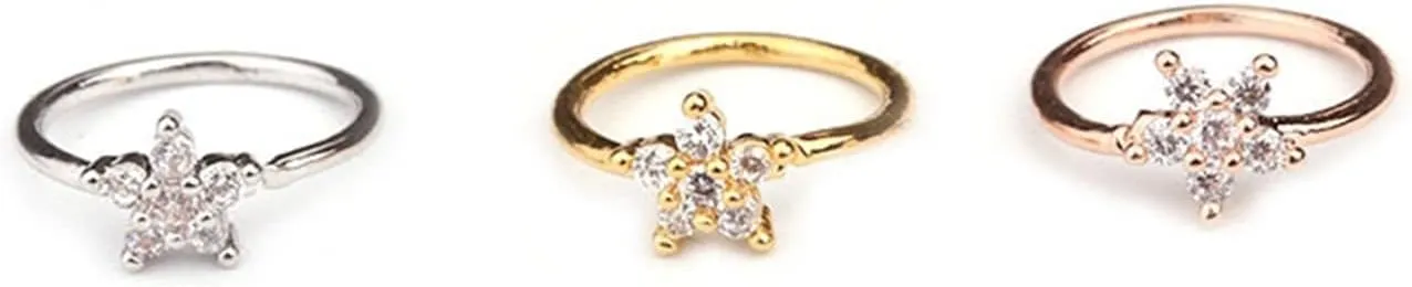 2PC Gold Color Piercing Body Jewelry Nose Hoop Nostril Ring Tiny Crystal Zircon Flower Star Helix Cartilage Tragus Earring (Main Stone Color : Silver, Metal Color : 4 Stones)