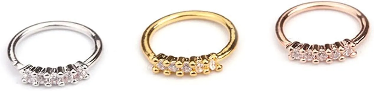 2PC Gold Color Piercing Body Jewelry Nose Hoop Nostril Ring Tiny Crystal Zircon Flower Star Helix Cartilage Tragus Earring (Main Stone Color : Silver, Metal Color : 4 Stones)