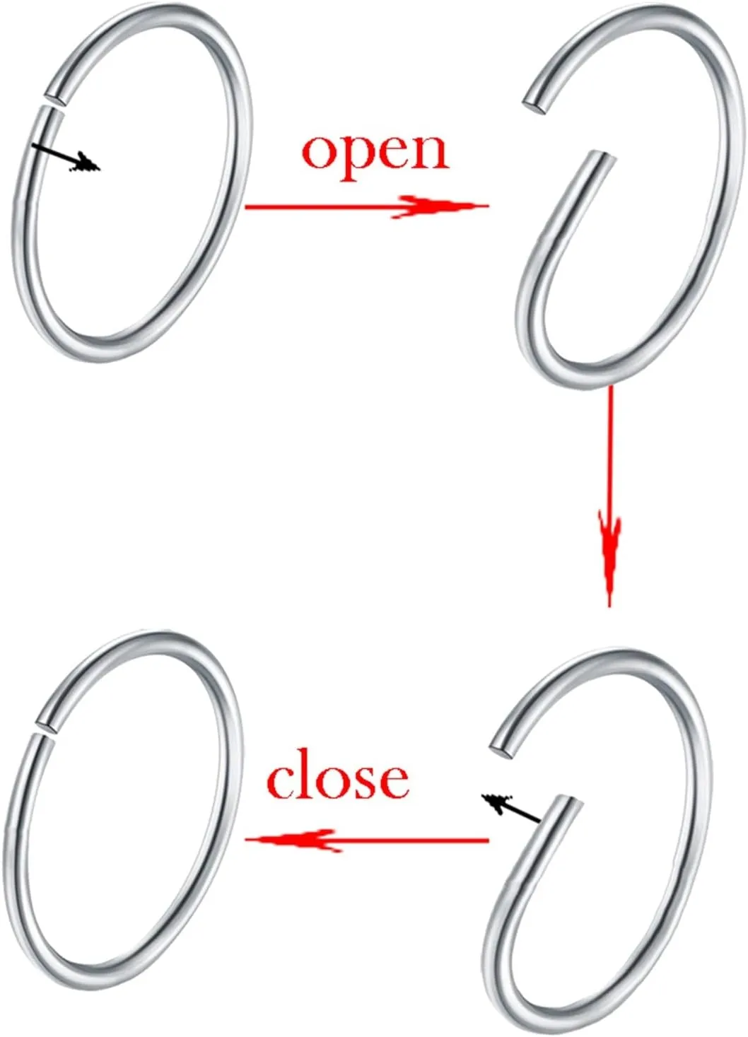 2PCS Sexy Body Jewelry Stainless Steel Seamless Segment Rings Nose Hoops Ear Piercing Tragus Nose Rings Ear Cartiliage Tragus (Main Stone Color : 10mm, Metal Color : Silver)