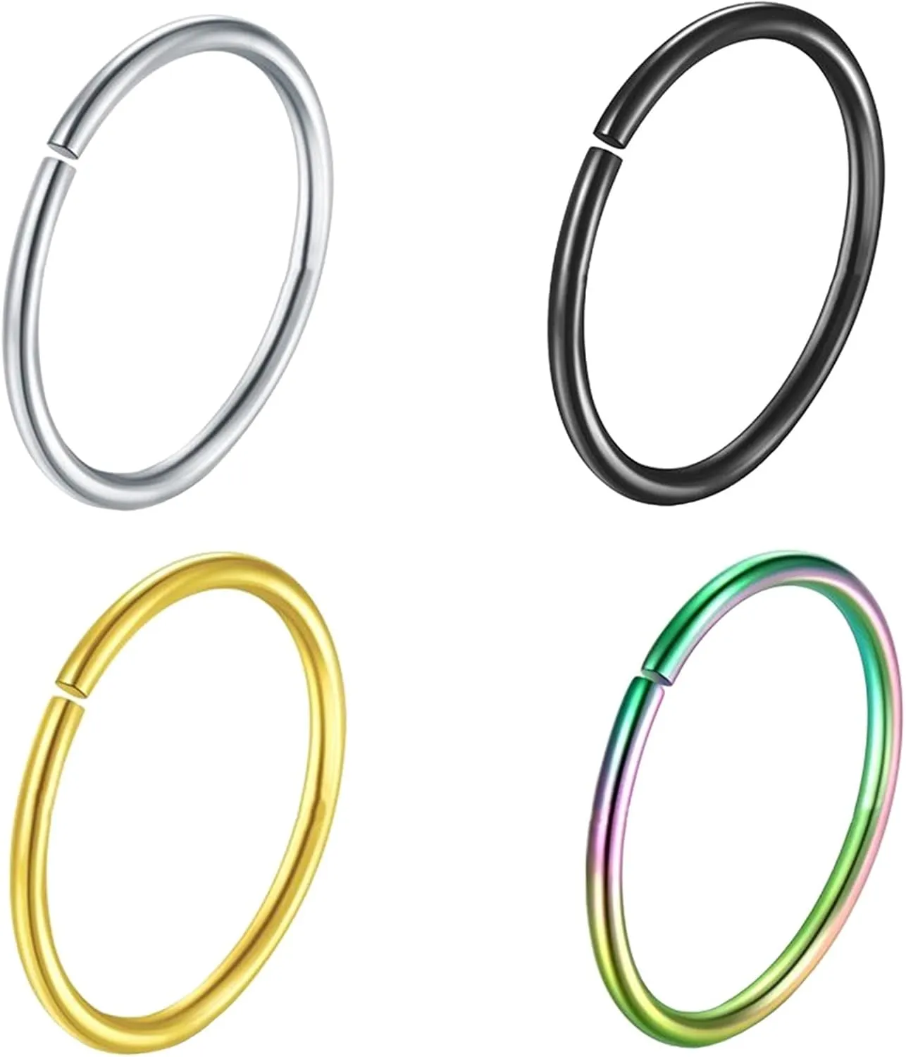 2PCS Sexy Body Jewelry Stainless Steel Seamless Segment Rings Nose Hoops Ear Piercing Tragus Nose Rings Ear Cartiliage Tragus (Main Stone Color : 10mm, Metal Color : Silver)