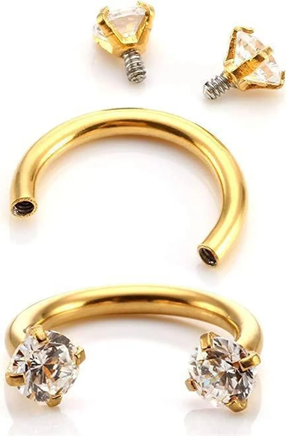 2Pcs Trendy Multiple Styles Snake Round Ball Crystal Moon Tragus Ear Piercing Stainless Steel Earrings Helix Cartilage Studs (Metal Color : 6 Silver arc)