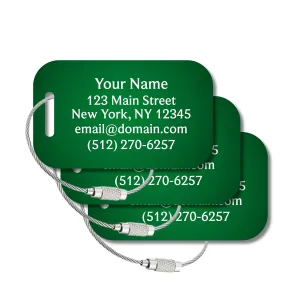 3 Pack - Custom Luggage Tags for Suitcases - 3.2" Wide x 2" Tall (Dark Green)