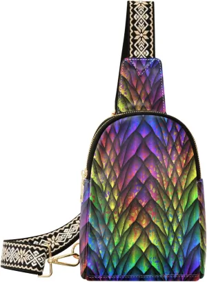 3d Dragon Scales Fanny Pack Crossbody PC Leather Small Sling Bag for Women Colorful Fashion Waist Packs Chest Bag for Travel Sports Running Hiking