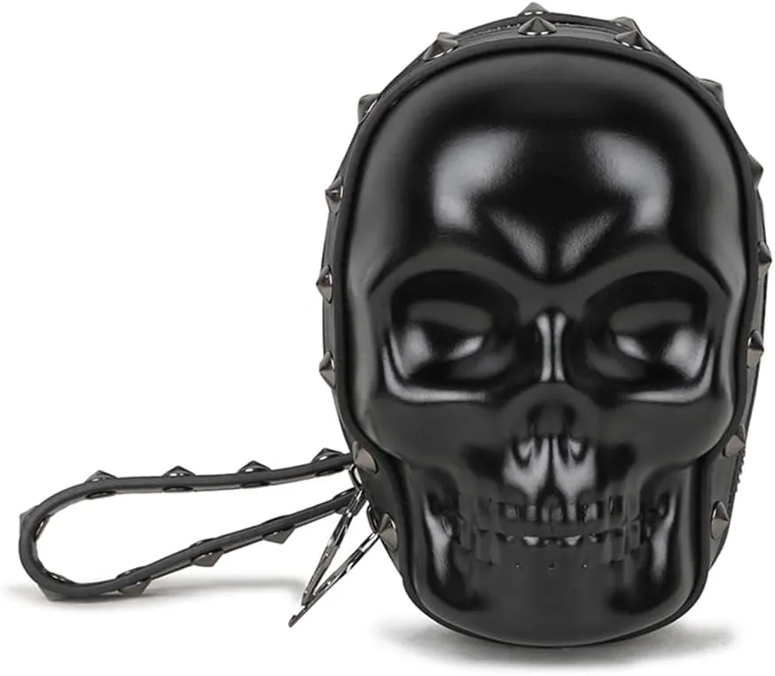 3D Skull Purse Wristlet Bag Waist Pack for Women Rivet Punk Gothic Clutch Wallet Handbag Belt Bags-Black