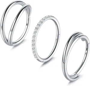 3PCS Nose Rings Hoops 316L Surgical Steel Double Hoop Nose Rings Hinged Septum Ring Cartilage Helix Rook Tragus Daith Earring Hoops 7mm 8mm 9mm