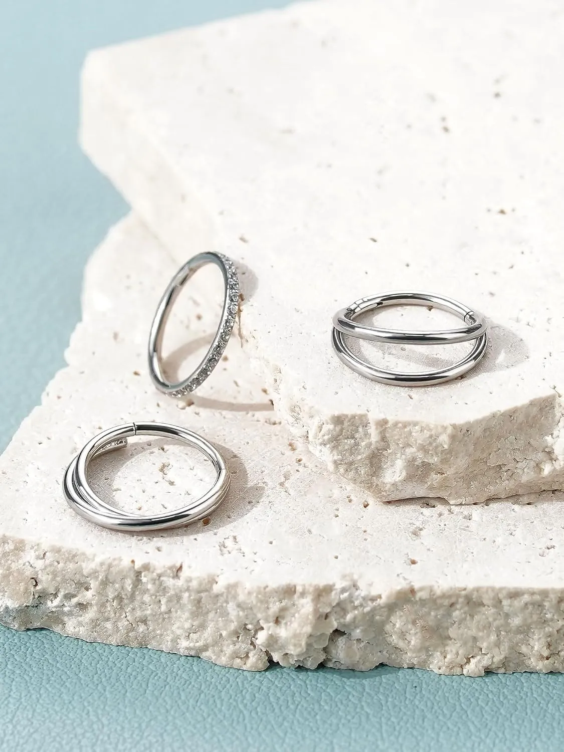 3PCS Nose Rings Hoops 316L Surgical Steel Double Hoop Nose Rings Hinged Septum Ring Cartilage Helix Rook Tragus Daith Earring Hoops 7mm 8mm 9mm