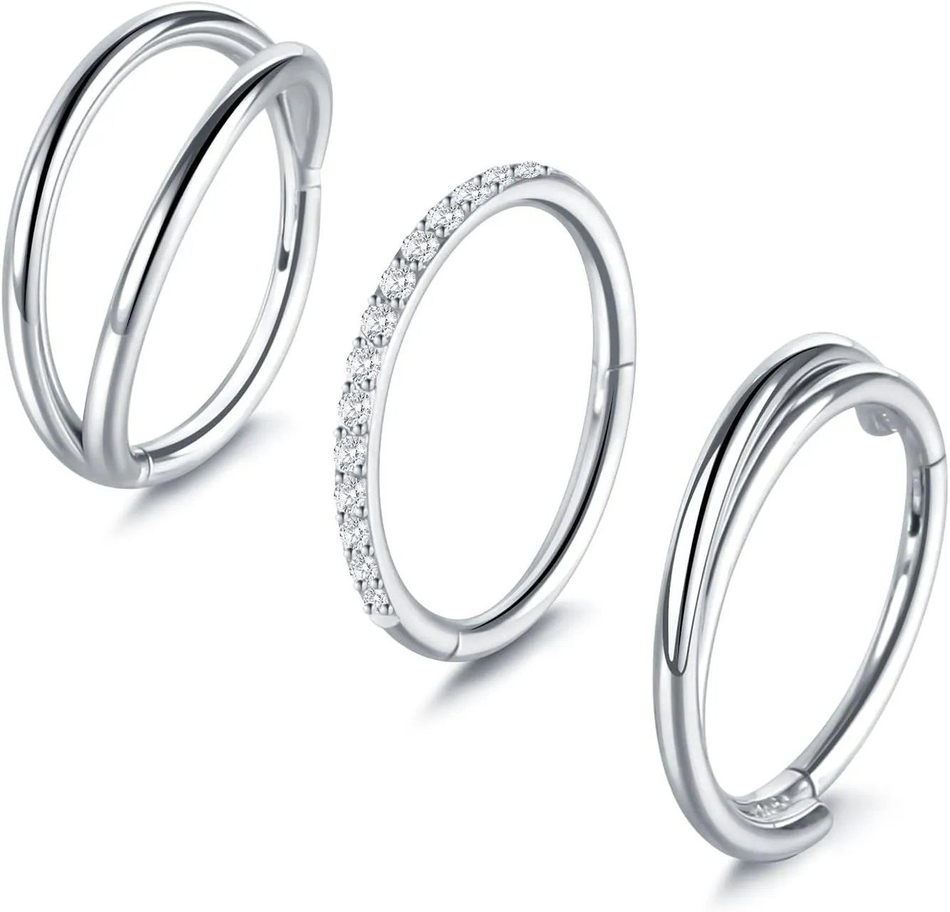 3PCS Nose Rings Hoops 316L Surgical Steel Double Hoop Nose Rings Hinged Septum Ring Cartilage Helix Rook Tragus Daith Earring Hoops 7mm 8mm 9mm
