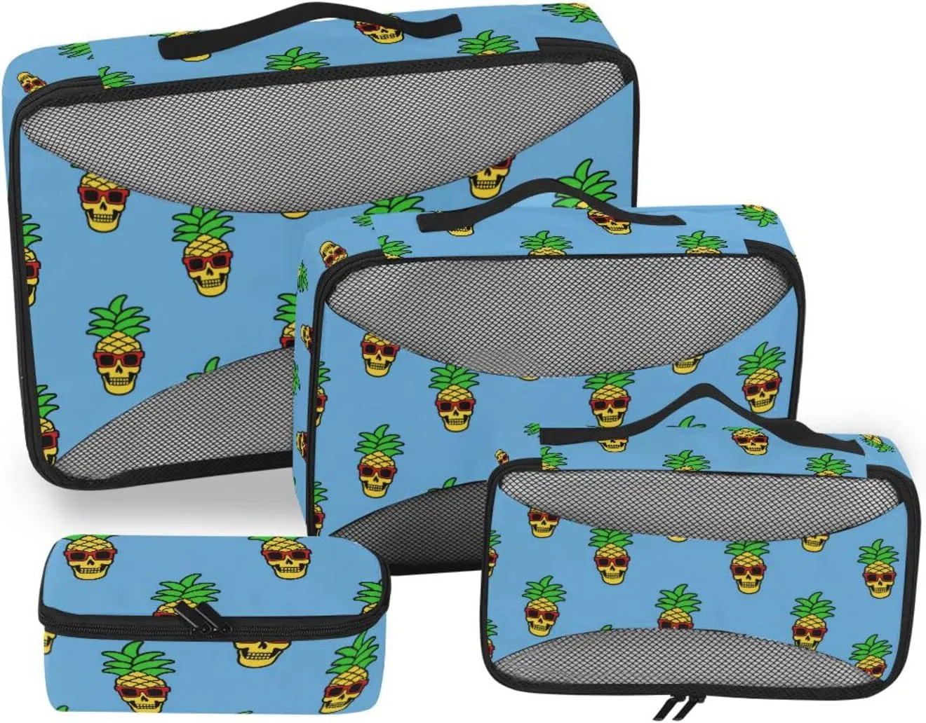 4 Pcs Travel Packing Cubes for Suitcases Color Skull Skeleton Pineapple Travel Packing Cubes Visible Luggage Cubes Organizers Suitcase Organizer Bags Set