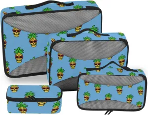 4 Pcs Travel Packing Cubes for Suitcases Color Skull Skeleton Pineapple Travel Packing Cubes Visible Luggage Cubes Organizers Suitcase Organizer Bags Set