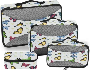 4 Pcs Travel Packing Cubes for Suitcases Colorful Butterflies Travel Packing Cubes Visible Luggage Cubes Organizers Suitcase Organizer Bags Set