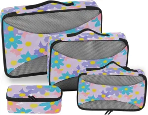 4 Pcs Travel Packing Cubes for Suitcases Colorful Flowers Travel Packing Cubes Visible Luggage Cubes Organizers Suitcase Organizer Bags Set