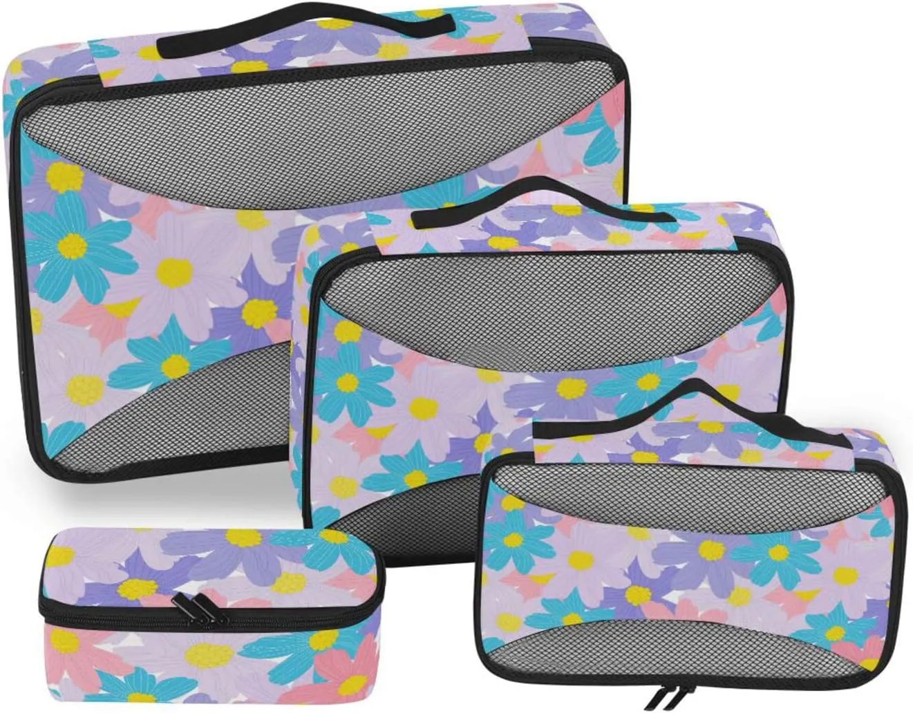 4 Pcs Travel Packing Cubes for Suitcases Colorful Flowers Travel Packing Cubes Visible Luggage Cubes Organizers Suitcase Organizer Bags Set