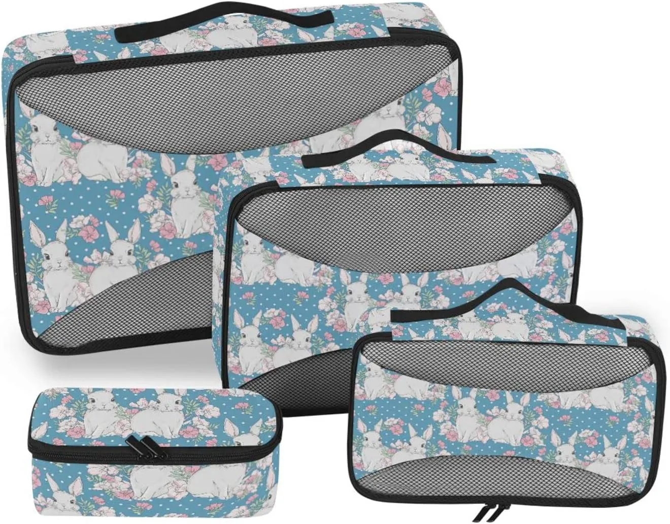 4 Pcs Travel Packing Cubes for Suitcases Cute Rabbits and Flower Travel Packing Cubes Visible Luggage Cubes Organizers Suitcase Organizer Bags Set