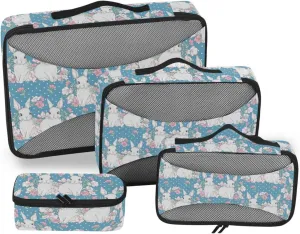 4 Pcs Travel Packing Cubes for Suitcases Cute Rabbits and Flower Travel Packing Cubes Visible Luggage Cubes Organizers Suitcase Organizer Bags Set