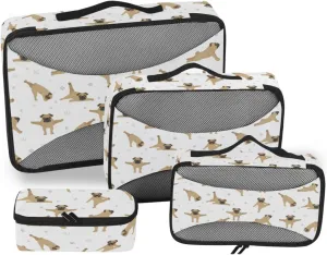 4 Pcs Travel Packing Cubes for Suitcases Funny Yoga Dogs Travel Packing Cubes Visible Luggage Cubes Organizers Suitcase Organizer Bags Set