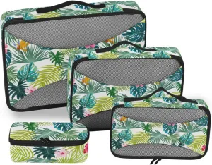 4 Pcs Travel Packing Cubes for Suitcases Green Tropical Leaves Travel Packing Cubes Visible Luggage Cubes Organizers Suitcase Organizer Bags Set