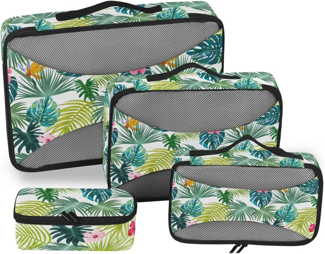 4 Pcs Travel Packing Cubes for Suitcases Green Tropical Leaves Travel Packing Cubes Visible Luggage Cubes Organizers Suitcase Organizer Bags Set