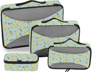 4 Pcs Travel Packing Cubes for Suitcases Lemons on Blue Background Travel Packing Cubes Visible Luggage Cubes Organizers Suitcase Organizer Bags Set
