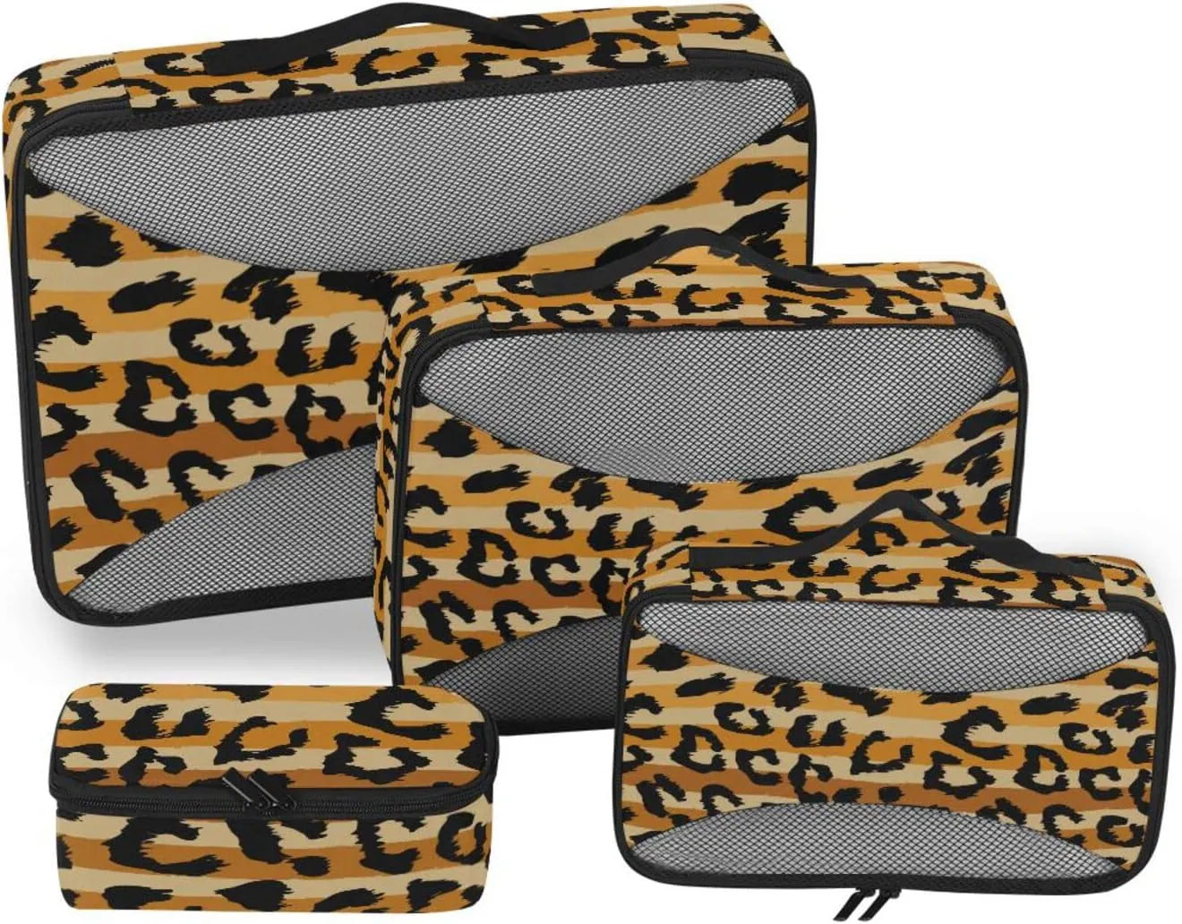 4 Pcs Travel Packing Cubes for Suitcases Leopard and Stripes Travel Packing Cubes Visible Luggage Cubes Organizers Suitcase Organizer Bags Set