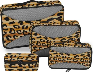 4 Pcs Travel Packing Cubes for Suitcases Leopard and Stripes Travel Packing Cubes Visible Luggage Cubes Organizers Suitcase Organizer Bags Set